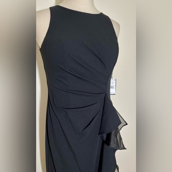 Adrianna Papell | High Low Crepe Halter Gown | Organza Draping | Women’s 10 - Picture 4 of 9